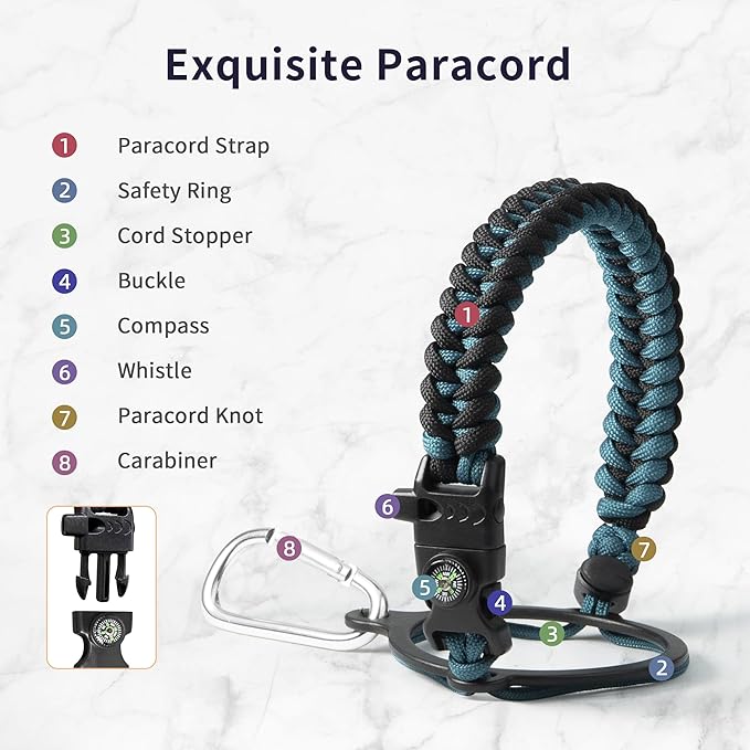 Trebo Water Bottle Insulated 40oz with Paracord Handle, Vacuum Double Wall Stainless Steel Water Jug, 48hr Cold Retention, Leakproof BPA-Free Flask With 3 Lids Fits in Car Cup Holder, Indigo/Black-GravixFit