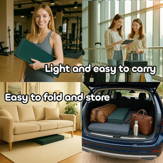 Foldable Yoga Mat 12mm Extra Thick Joint Protection,Portable Design for Travel/Pilates/Board/Camping,Environmental Sports Mat Non-Slip Gym Mat,Odorless POE Material-GravixFit