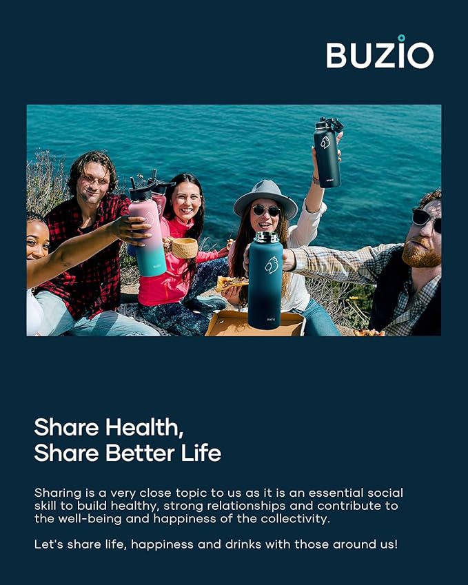 BUZIO 40 oz Water Bottle Insulated with Straw & 3 lid and Carrying Pouch, Leak Proof Anti-Slip Stainless Steel Water Flask Jug, Cold for 48 Hrs Double Vacuum Thermo Canteen, BPA-Free, Shadow-GravixFit