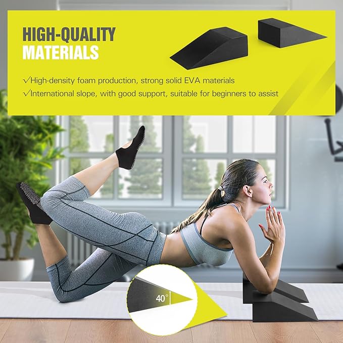 Foam Wedge Slant Board, 2 Pack Squat Wedge for Yoga, Calf Stretching, Physical Therapy & Foot Rehabilitation - Exercise Blocks for Squats, Balance, Pushup & Pilates (Black)-GravixFit