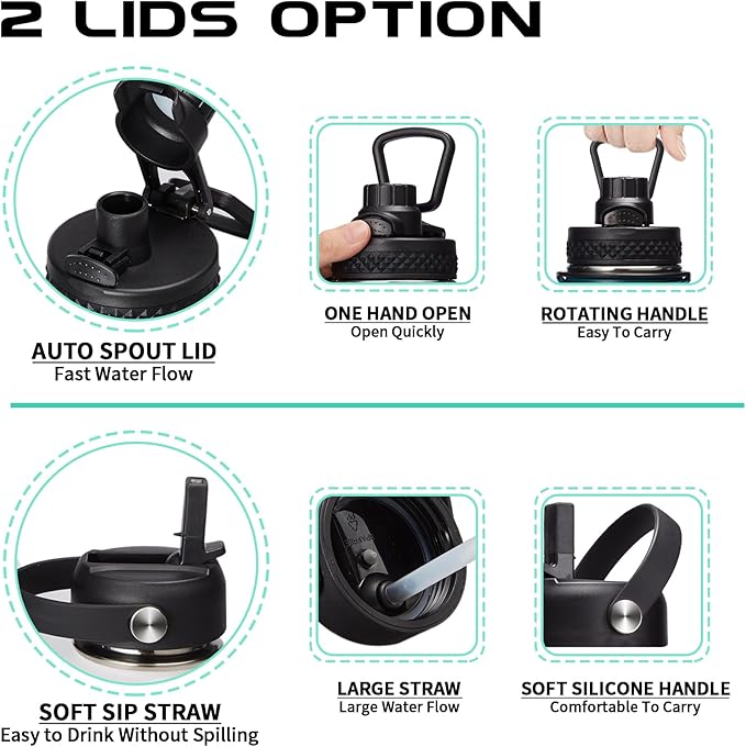 40oz Insulated Water Bottle - w/Straw Spout Lid, Bottle Holder with Strap, Paracord Handle, Protective Bottom Boot, Stainless Steel Metal Thermo Jug Flask Cold 48h & Hot 24h, Cream White-GravixFit