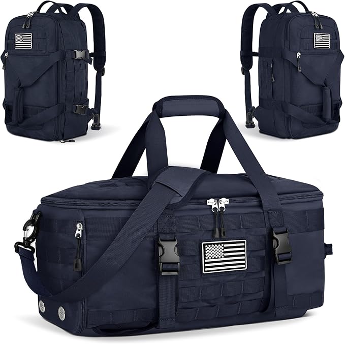 ETRONIK Gym Bags for Men Women, Military Travel Duffle Bag Backpack with Shoe Compartment, 3 in 1 Carry on with Wet Pocket, Weekender Overnight Range Backpack for Workout Football Gym, Blue-GravixFit