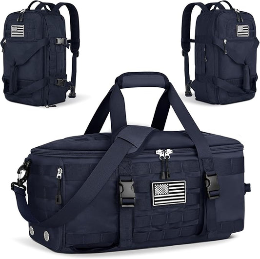 ETRONIK Gym Bags for Men Women, Military Travel Duffle Bag Backpack with Shoe Compartment, 3 in 1 Carry on with Wet Pocket, Weekender Overnight Range Backpack for Workout Football Gym, Blue-GravixFit