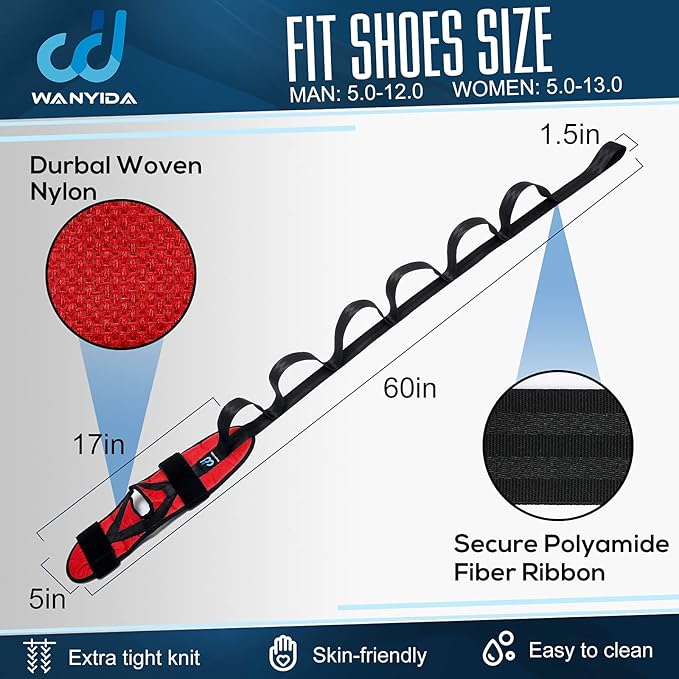 Foot Calf stretcher for Plantar Fasciitis, Achilles Tendonitis, Heel Spurs, Drop Foot. Yoga Stretching Strap for Leg, Thigh and Hamstring (Red)-GravixFit