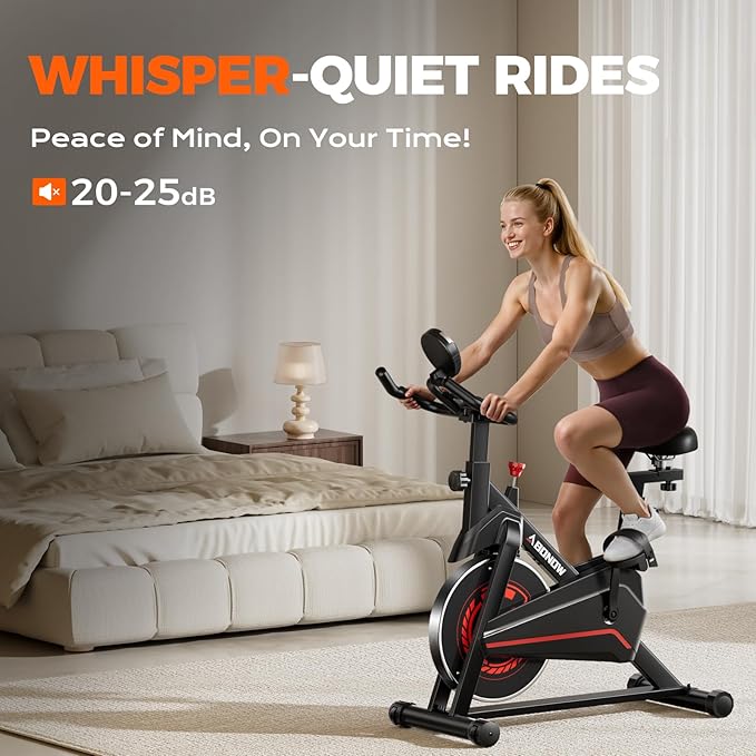 Exercise Bike, Adjustable Magnetic Resistance Stationary Bikes for Home with App Compatible, Indoor Cycling Bike with 300lbs Capacity Compact, Extra Comfort Seat & Tablet Mount