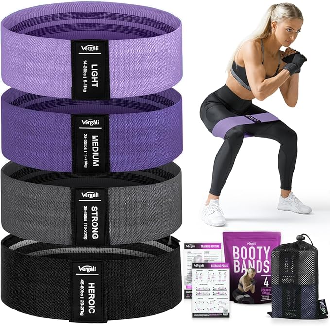 Resistance Bands for Working Out with Workout Bands Guide. 4 Booty Bands for Women Men Fabric Elastic Bands for Exercise Bands Resistance Bands for Legs Bands for Working Out Hip Thigh Glute Bands Set-GravixFit