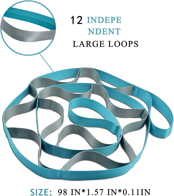 SANKUU Yoga Straps Stretching Strap with 12 Loops Workout Poster, Straps for Stretching Physical Therapy Equipment Long Stretch Out Bands for Exercise, Pilates and Gymnastics for Women Men-GravixFit