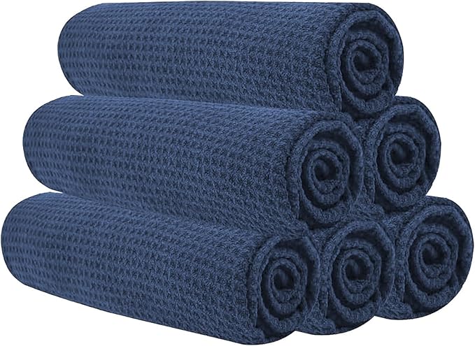 Microfiber Gym Towels for Working Out, Quickly Dry Yoga Towels for Men & Women Tennis, 16 Inch x 27 Inch, 6 Pack, Navy Blue-GravixFit
