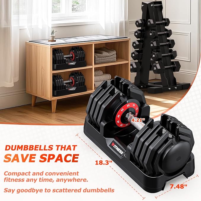 Adjustable Dumbbells Set of 2, 1 Hand Adjustable Weights Dumbbells Set, 5 in 1/10 in 1 Free Dumbbell with Anti-Slip Texture Handle, 25/55/80lb Pair Weight Set For Home Gym Suit both Men and Women-GravixFit