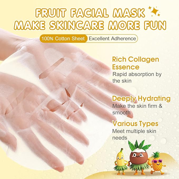 126 Pack Sheet Hydrating Face Masks Skincare for Women, Bulk Fruit Face Mask Skin Care for Kids, Facial Masks Set for All Skin Types, Christmas Birthday Gifts, Spa Party Supplies for Girls Teens-GravixFit