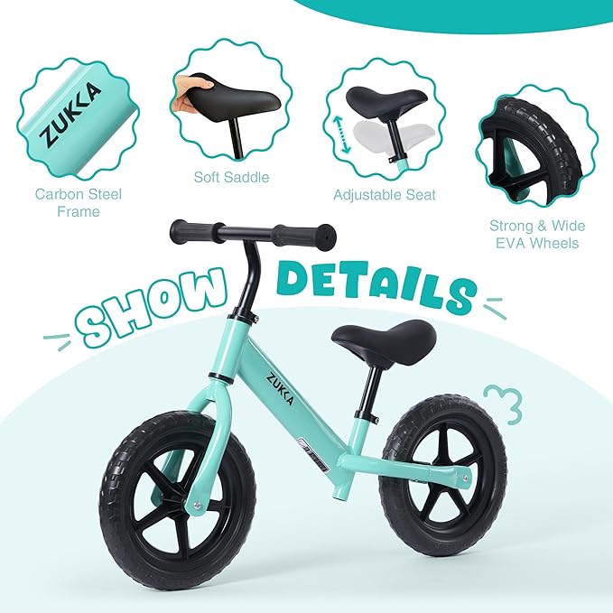 12 inch Toddler Balance Bike Adjustable Handlebar & Seat Anti-Slip Grip Suitable for 2-5 Years Old with Footrest Lightweight for Tolddlers Boys Girls Multiple Colors to Choose-GravixFit
