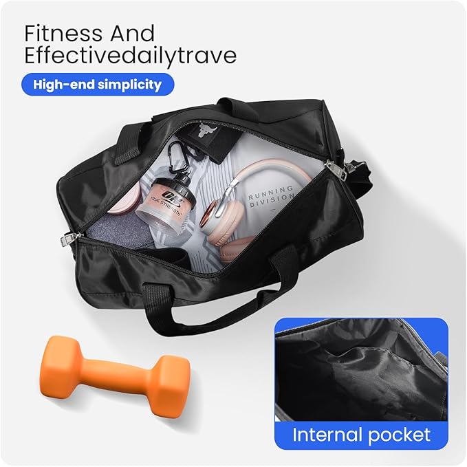 C&F BOGMOST Small Gym Bag for Travel & Duffel - 17 Inch Lightweight Carry On Bag for Men & Women, Mini Duffel Bag,Perfect for Sports, Weekend Trips, and Overnight Stays, Black-GravixFit