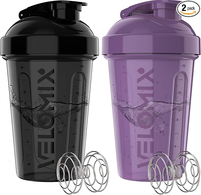 '-2 Pack- 20 oz Protein Shaker Bottles for Protein Mixes - 2x Wire Whisk | Leak Proof Shaker Cups for Protein Shakes and Pre Workout | Protein Shaker Bottle Pack (Purple&Black)-GravixFit