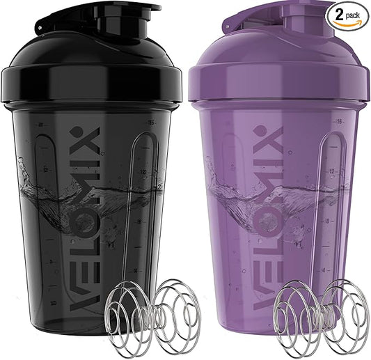 '-2 Pack- 20 oz Protein Shaker Bottles for Protein Mixes - 2x Wire Whisk | Leak Proof Shaker Cups for Protein Shakes and Pre Workout | Protein Shaker Bottle Pack (Purple&Black)-GravixFit