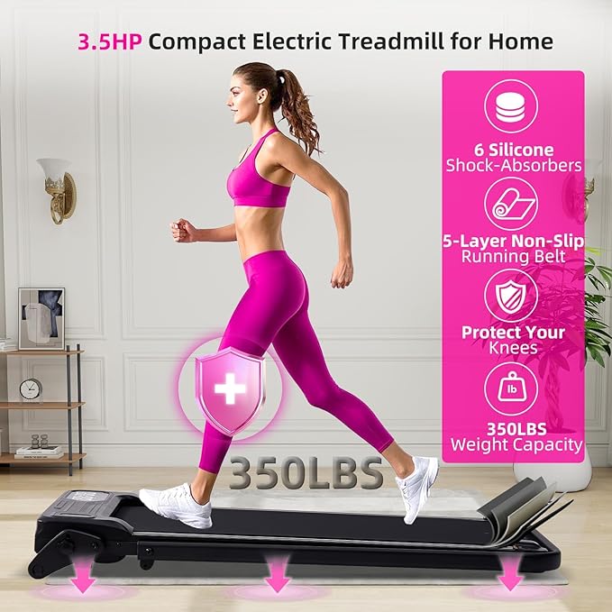 Electric Walking Pad Treadmill with Adjustable Incline and Handle Bar, 3.5HP Small PortableTreadmills for Home Office Small, 4 in 1 Folding Foldable Treadmill with Handles, 0.6-7.6MPH, 350LBS-GravixFit
