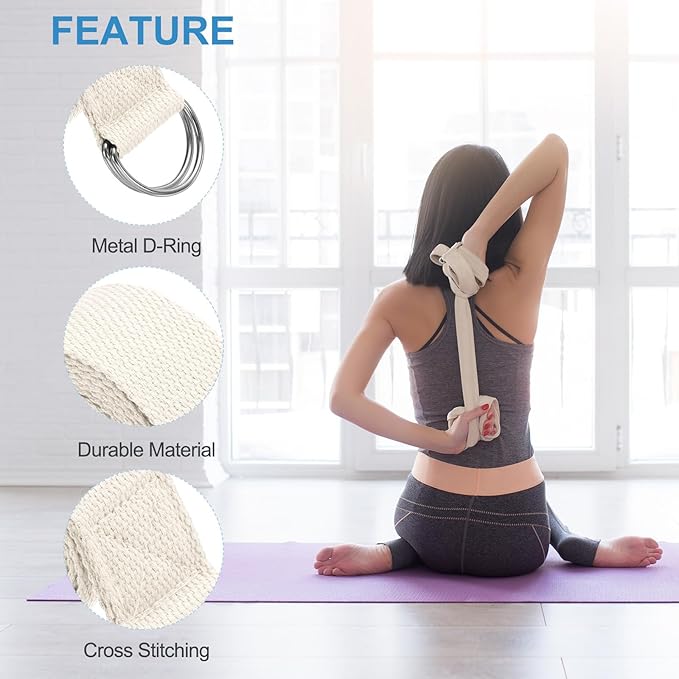 PATIKIL Yoga Strap for Stretching, Cotton Yoga Belt with Adjustable Metal D-Ring Buckle Stretch Band for Fitness Pilates-GravixFit