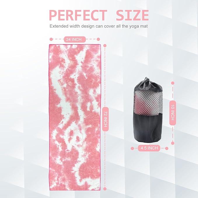 Eunzel Yoga Towel,Hot Yoga Mat Towel with Grip Dots Sweat Absorbent Non-Slip for Hot Yoga, Pilates and Workout 24" x72", Red & White-GravixFit