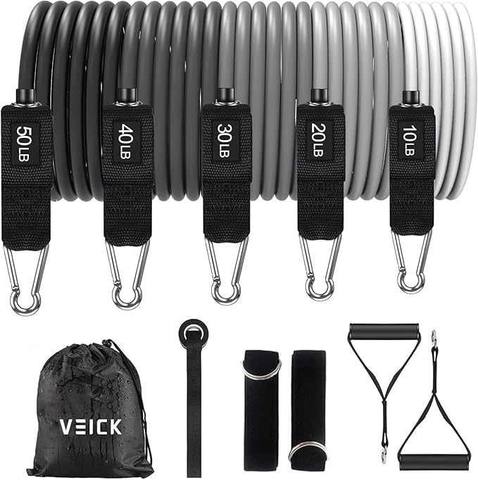 VEICK Resistance Bands, Exercise Bands for Working Out with Handles, Elastic Workout Bands for Men Women, Exercising Bands for Strength Training Equipment at Home Gym-GravixFit
