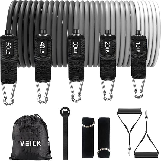 VEICK Resistance Bands, Exercise Bands for Working Out with Handles, Elastic Workout Bands for Men Women, Exercising Bands for Strength Training Equipment at Home Gym-GravixFit