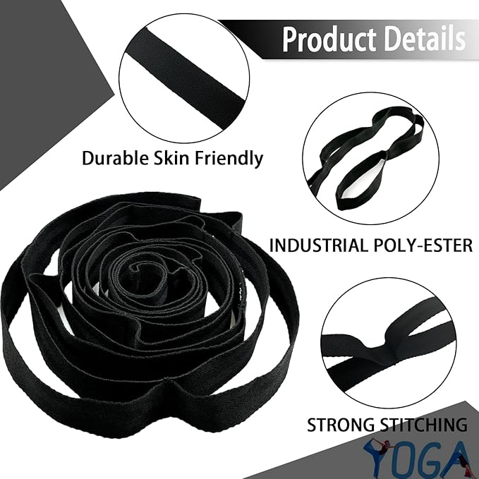 Stretching Strap Yoga Strap with Loops, Stretch Straps for Physical Therapy, Non-Elastic Exercise Strap for Pilates, Dance and Gymnastics with Workout Guide-GravixFit