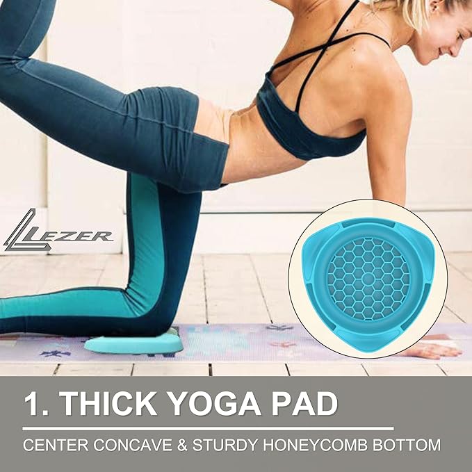 LEZER 2 IN 1 Yoga Knee Pad Slider, Core Gliding Disc, Extra Thick Yoga Mat, Cushion, Wrist Support, Exercise, Home Gym Workout Equipment, Honeycomb Structure, Set of 2-GravixFit