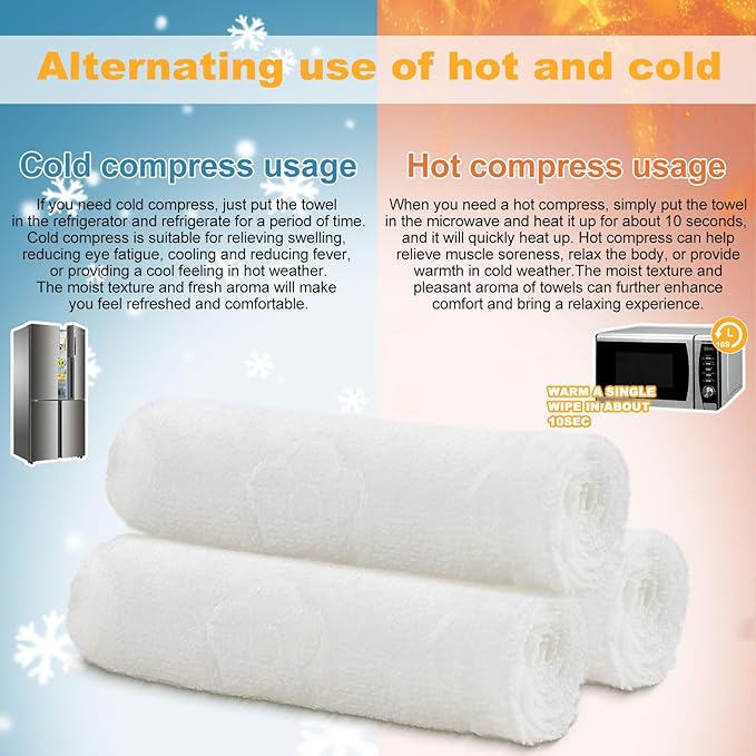 Moist Cotton Towel Bulk Moist Towelettes Individually Wrapped 8.7" x 8.7",White Towel Services,Refreshment Pre Moistened Towels Lavender, Lemon and Mint for Sport Party Spa （pack of 60)-GravixFit