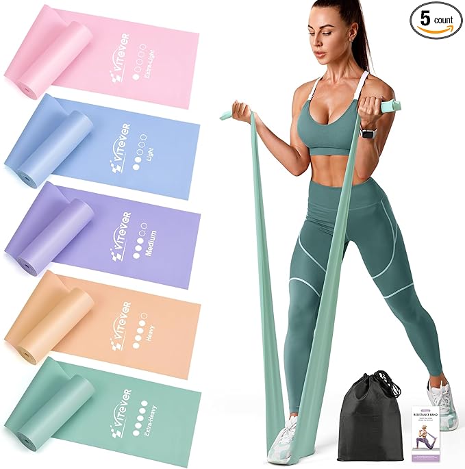 Stretch Bands for Exercise, 5 Levels Resistance Bands for Working Out, Exercise Bands for Physical Therapy, Pilates, Rehab, Stretch, Strength Training and Yoga Starter Set-GravixFit