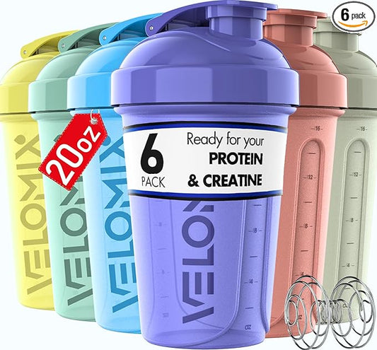 '-6 PACK- 20 OZ Protein Shaker Bottles for Protein Mixes, Shaker Cups for Protein Shakes, Small Shaker Bottle Pack, Shaker Cup, Shakers for protein Shakes (Pastel Shades - 6 Pack)-GravixFit