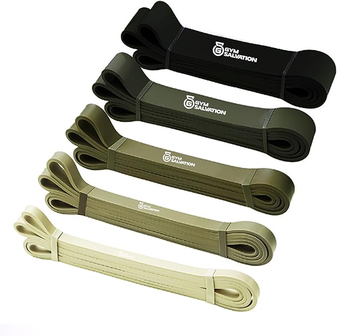 Gym Salvation Resistance Bands Set, 5 Exercise Bands, Black and Military Green Shades-GravixFit