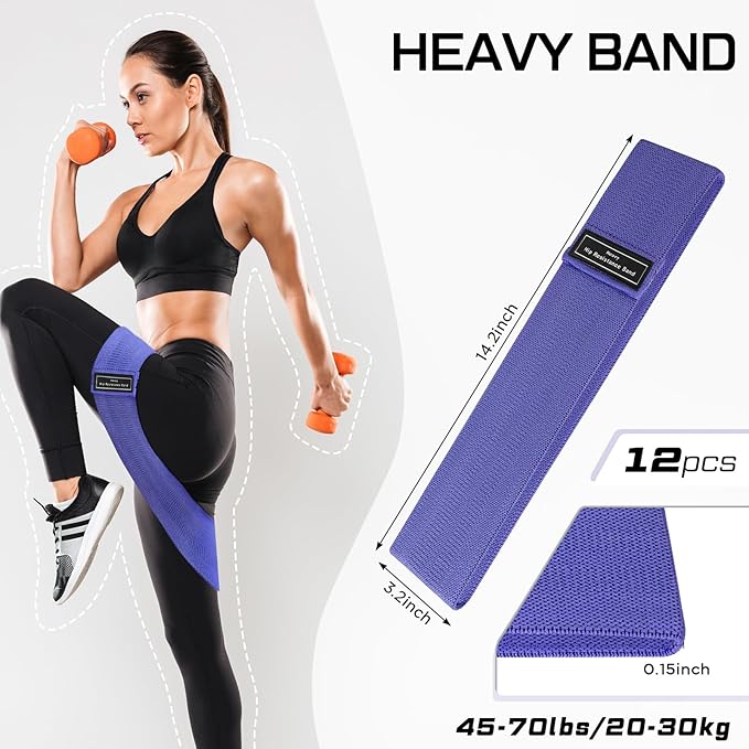 12 Pcs Fabric Resistance Bands for Working Out Booty Workout Stretch Exercise Bands Non Slip for Legs Squat Resistance Loop for Women Men Starter Butt Hip Thigh Fitness-GravixFit