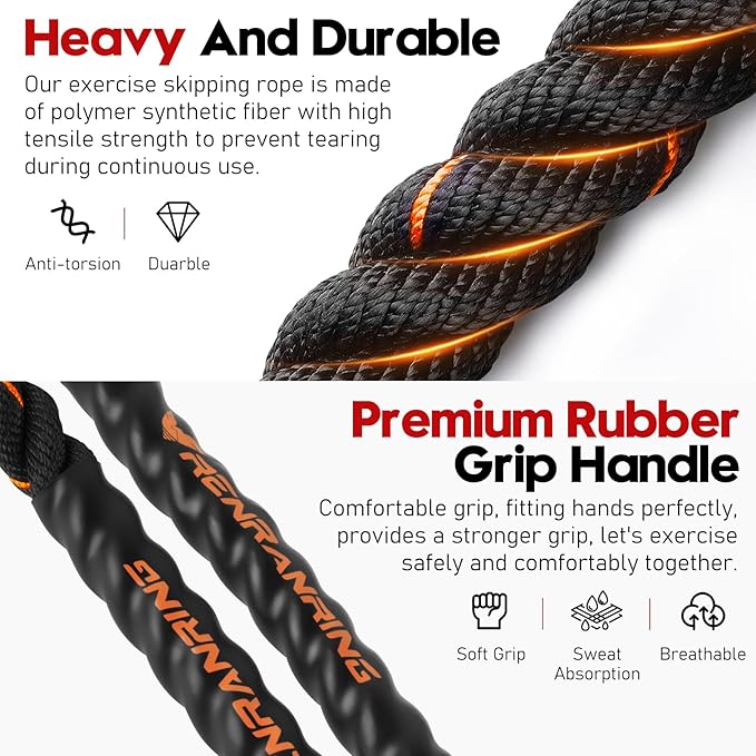 Weighted Jump Rope for Men and Women, 3lb 4lb 5lb Adult Heavy Skipping Rope, Jumprope for Fitness,Workout Equipment, Fitness Equipment for Home Gym Exercise,Improve Strength and Building Muscle-GravixFit