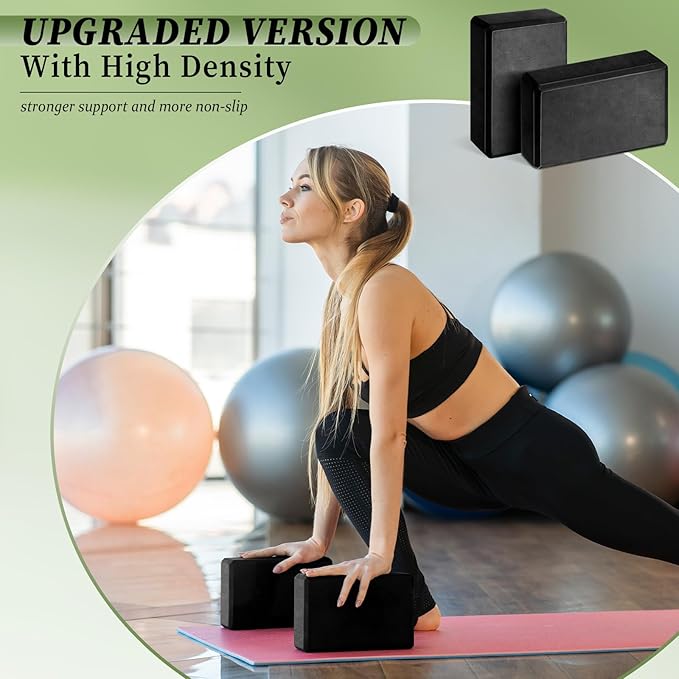 Yilloog 20 Pcs Foam EVA Yoga Blocks - High Density Non Slip Supportive Foam Blocks - Lightweight Black Yoga Bricks - Props for Women, Men, Beginners, Pilates, Meditation-GravixFit