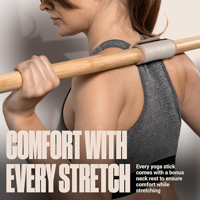 SportBit Bamboo Yoga Stick with Neck Pillow - Collapsible and Portable 5.1FT Mobility Stick and Exercise Stick - Fully Adjustable Yoga Accessories Perfect for Stretching, Posture Correction, Balance-GravixFit