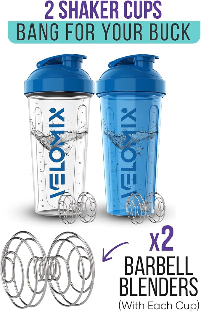 '-2 Pack- 28 oz Protein Shaker Bottles for Protein Mixes - 2x Wire Whisk | Leak Proof Shaker Cups for Protein Shakes | Protein Shaker Bottle Pack | Shakers for Protein Shakes-Blue&Transparent-GravixFit