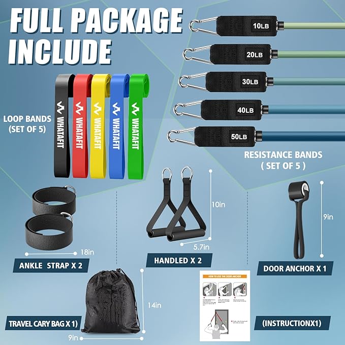 WHATAFIT Resistance Bands, Exercise Bands，Resistance Bands for Working Out, Work Out Bands with Handles for Men and Women Fitness, Strength Training Home Gym Equipment-GravixFit