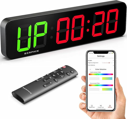 15.2" Gym Timer, App & Remote Control, Customizable LED Colors, Workout Interval Timer Stopwatch Countdown Large Digital Wall Clock for Home Gym-GravixFit