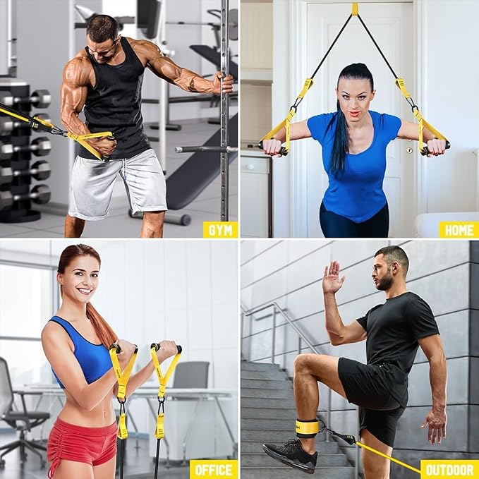 WALITO Resistance Bands Set - Exercise Bands with Handles, Door Anchor, Legs Ankle Straps, for Heavy Resistance Training, Physical Therapy, Muscle Training, Yoga, Home Workouts-GravixFit