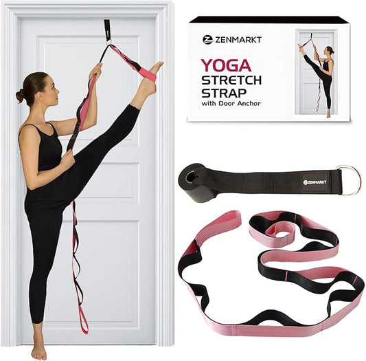 10-Loop Yoga Strap with Door Anchor – Stretch Strap for Flexibility, Deep Stretching, and Improved Balance – Perfect Yoga Accessory for All Fitness Levels-GravixFit