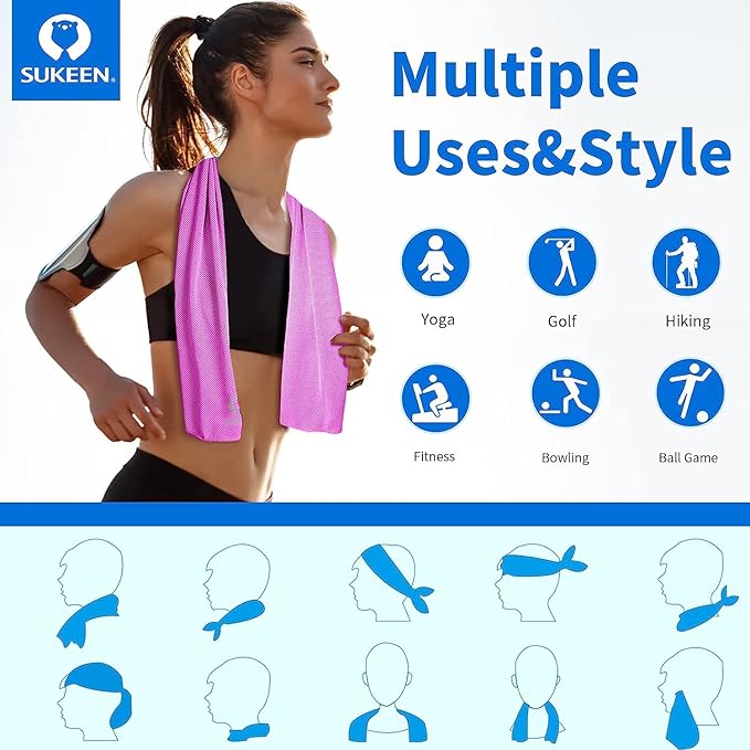 Sukeen Cooling Towel (40"x12"),Ice Towel,Soft Breathable Chilly Towel,Microfiber Towel for Yoga,Sport,Running,Gym,Workout,Camping,Fitness,Workout & More Activities-GravixFit