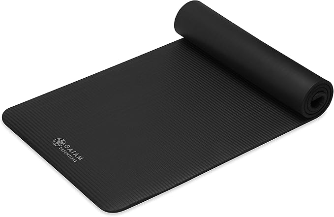 Gaiam Essentials Thick Yoga Mat Fitness & Exercise Mat with Easy-Cinch Yoga Mat Carrier Strap, 72"L x 24"W x 2/5 Inch Thick-GravixFit