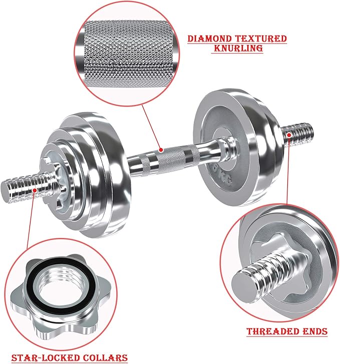 VIVITORY Fitness Dumbbells Set, Adjustable Weight Sets up to 11/22/44/66/110 lbs, with Metal Connecting Rod Used As Barbell, Chromed Weights, Hardcover Gift Box, Home Gym Work Out Training Equipment-GravixFit