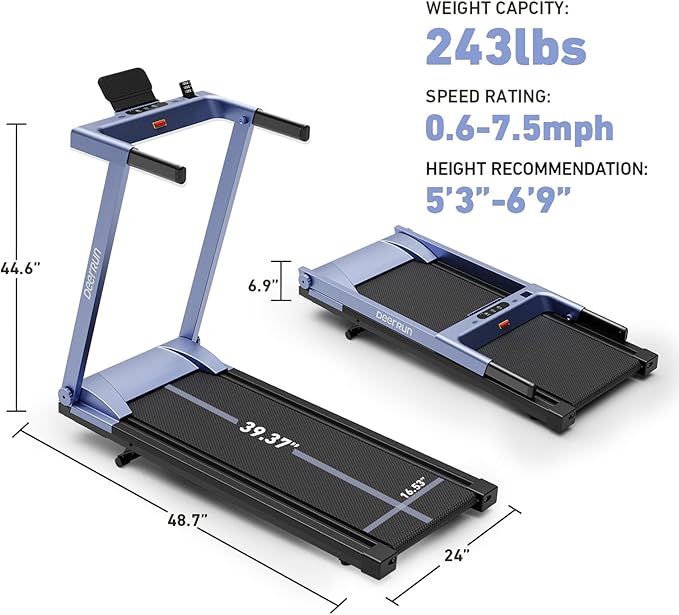 DeerRun Treadmills for Home with Incline and Handles, 3.5 HP Foldable Treadmill 350 LBS Weight Capacity for Small Spaces, Folding Running Machine with Smart APP-GravixFit