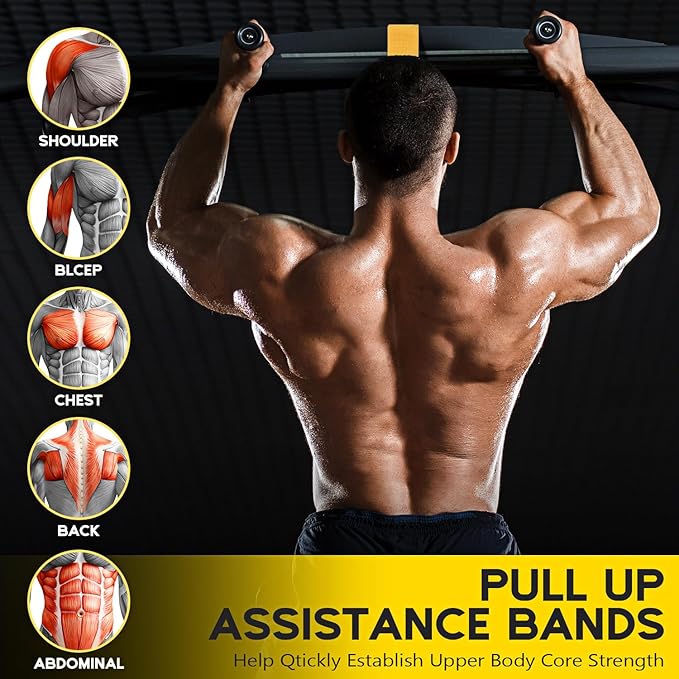 Pull Up Assistance Bands, Adjustable Heavy Duty Resistance Band for Pull Up, 3 Pull Up Bands, Comfortable Fabric Feet/Knee Rest, Assistance Bands for Pull-Up, Home Fitness, Body Stretching-GravixFit