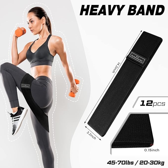 12 Pcs Fabric Resistance Bands for Working Out Booty Workout Stretch Exercise Bands Non Slip for Legs Squat Resistance Loop for Women Men Starter Butt Hip Thigh Fitness-GravixFit
