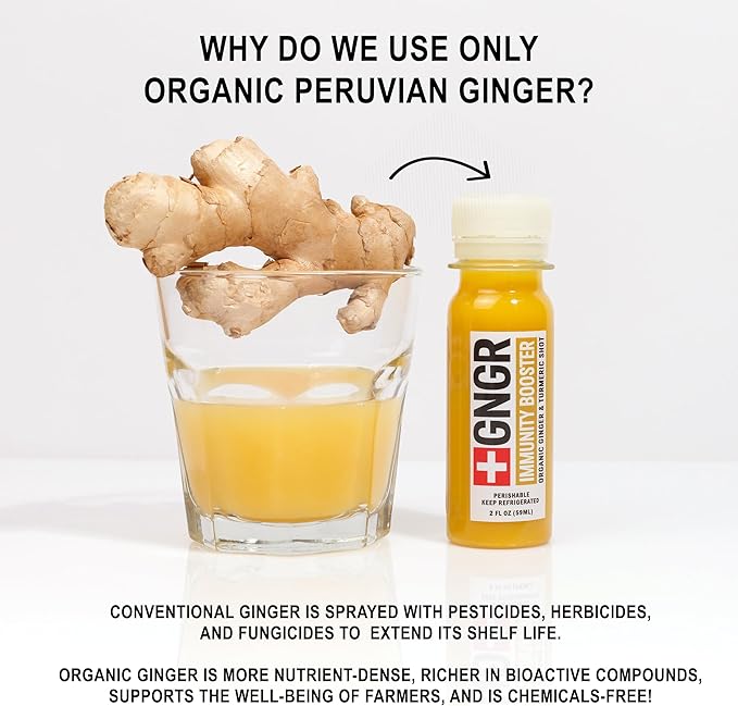 '+GNGR Digestive Aid Organic Ginger Shots with Probiotics, Gut Health, Colon Cleanse, Bloating Relief, Gut Detox, Immunity Shots with Ginger Juice, Turmeric, Black Pepper. (2 Oz, Pack of 12)-GravixFit