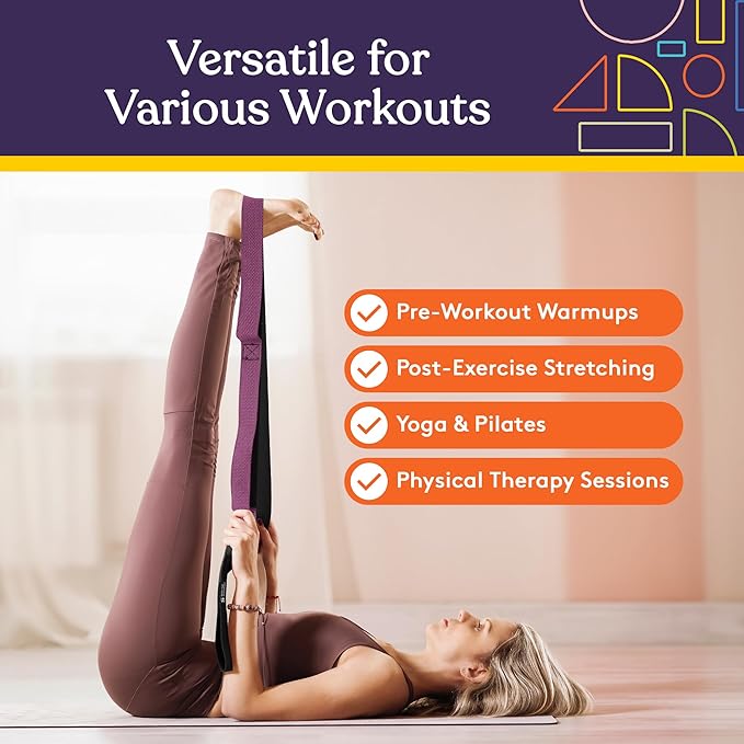 SPECIAL SUPPLIES Yoga Strap for Stretching, Stability Training, Fitness, Flexibility, Physical Therapy, Home Workout Equipment, Strength Training, and Pilates (Purple)-GravixFit