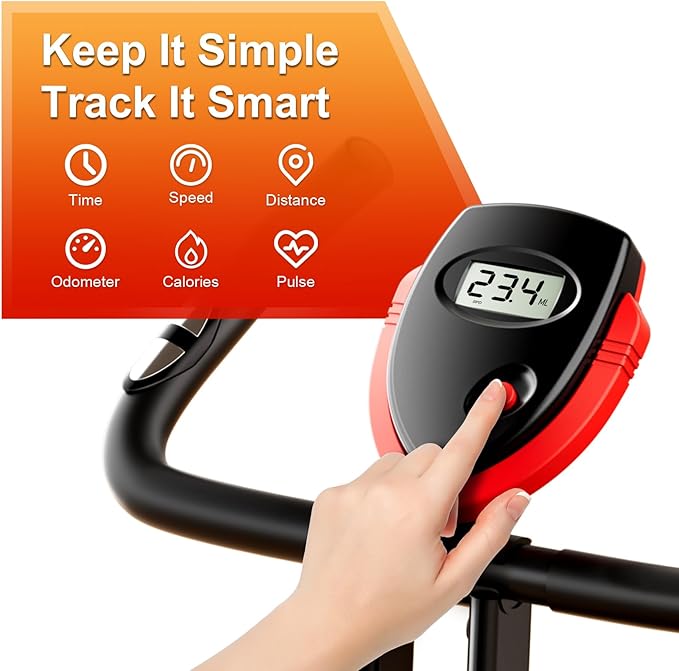 Foldable Exercise Bike, Low Noise Stationary Bikes for Home, Compact Indoor Cycling Bike with Adjustable Magnetic Resistance, 300lbs Capacity 6.6lbs Flywheel Workout Bike