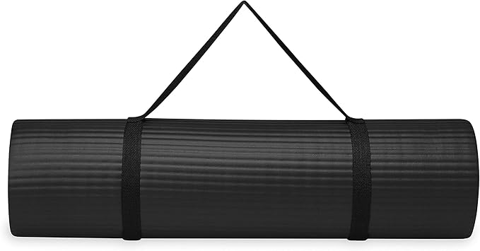 Gaiam Essentials Thick Yoga Mat Fitness & Exercise Mat with Easy-Cinch Yoga Mat Carrier Strap, 72"L x 24"W x 2/5 Inch Thick-GravixFit
