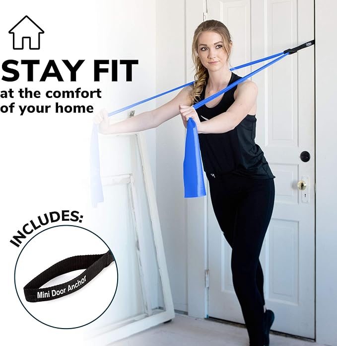 7Ft Long Resistance Bands for Stretching - Resistance Bands Set with Door Anchor - Exercise Bands Including Carry Pouch, E-Book & App - Latex-Free Workout Bands-GravixFit