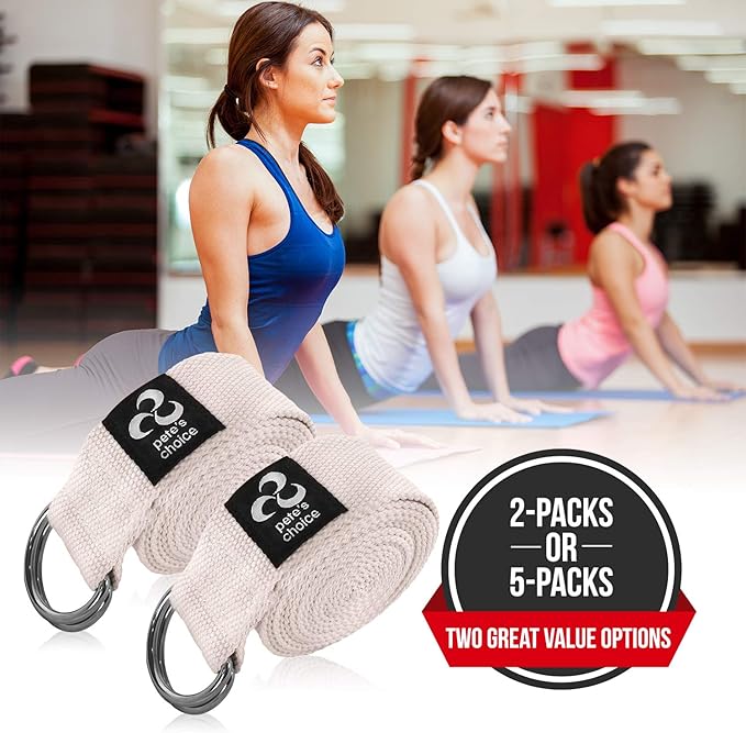 2-PACK or 5-PACK Yoga Exercise Adjustable Straps 8Ft | BONUS eBook | with Durable D-Ring For Pilates & Gym Workouts | Hold Poses, Stretch, Improve Flexibility & Maintain Balance-GravixFit